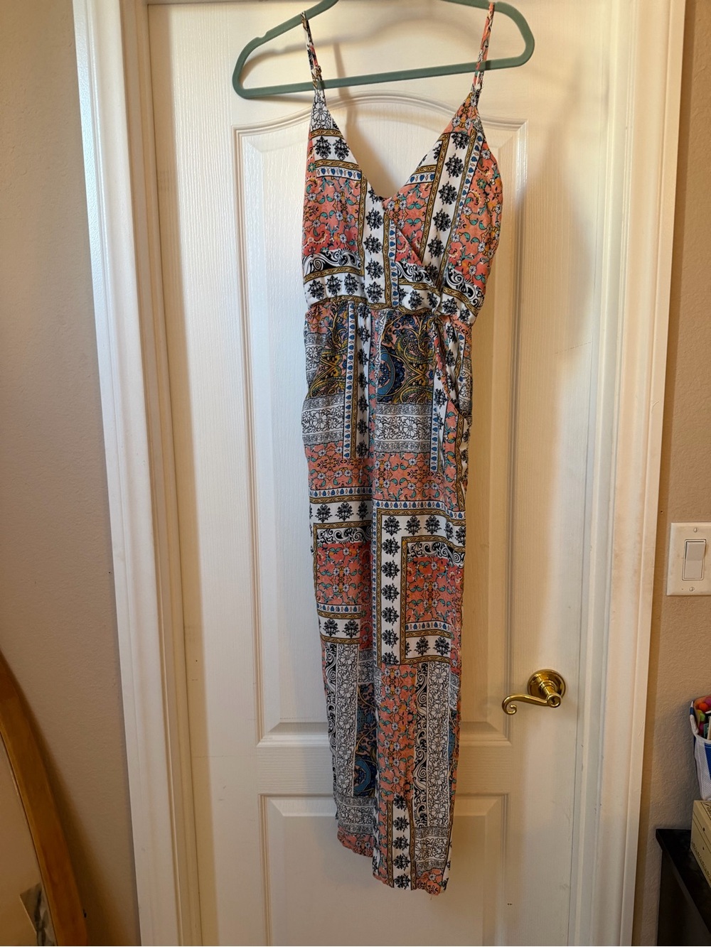 Love Tree Orange & Blue Paisley Spaghetti-Strap Jumpsuit